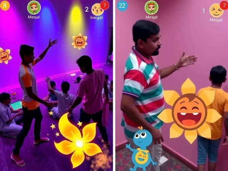 Holi Shine Showdown gameplay screenshot showing colorful character interactions